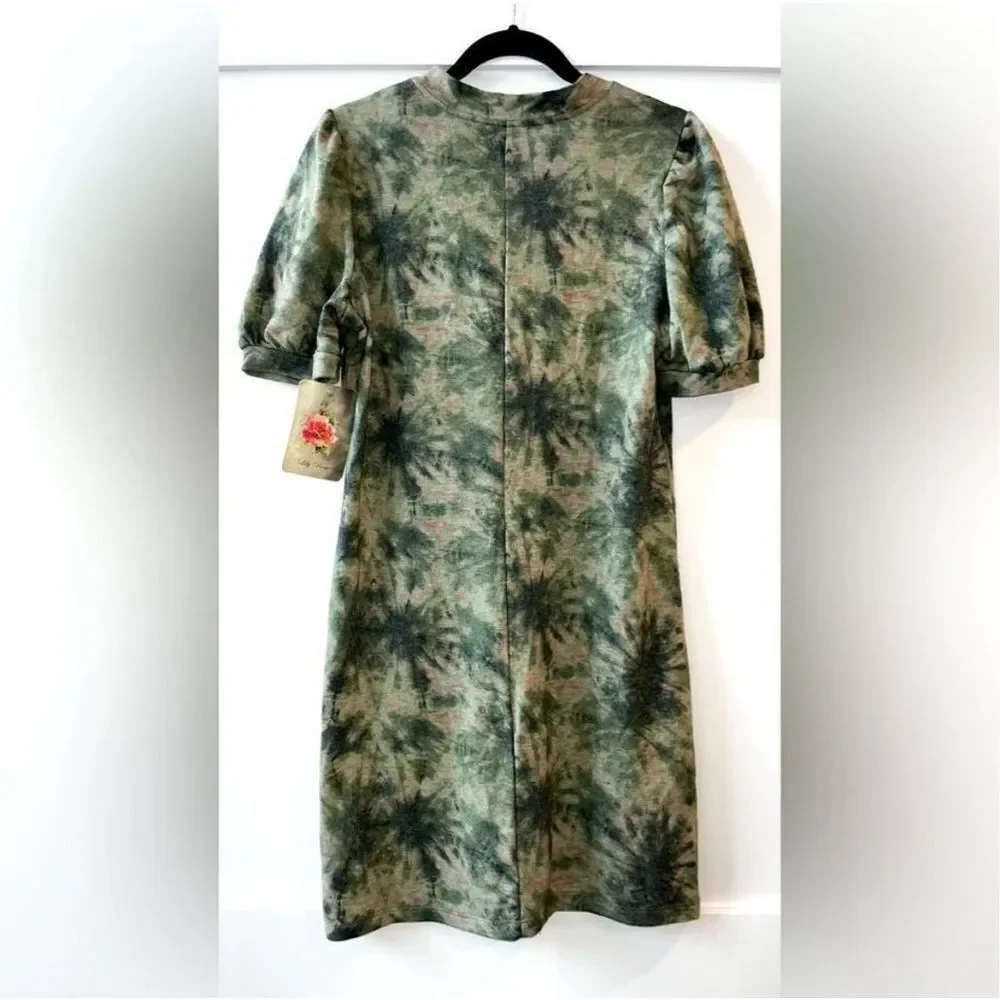 New Lily Rose Tie-Dye Mini to Knee Length Shirt Dress Sz L Women’s Green w Pink - Picture 5 of 9